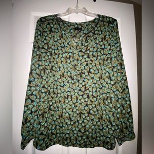 Talbots Peacock Print Blouse. Large.